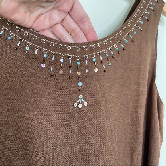 VTG Y2K Sleeveless Linen Midi Dress sequin dead stock vacation - Picture 3 of 13